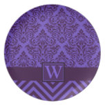 Elegant Monogram Damask Chevron Designer Party Party Plate