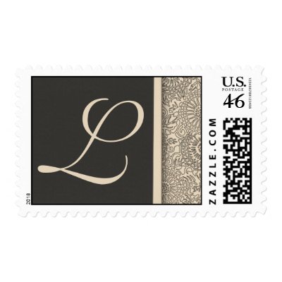 Elegant monogram damask design of cream and gray postage