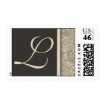 Elegant monogram damask design of cream and gray postage