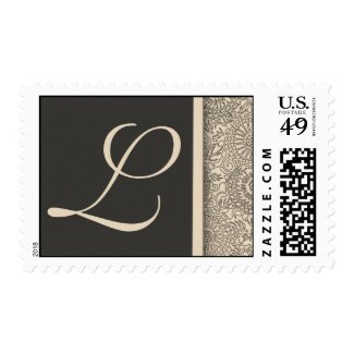 Elegant monogram damask design of cream and gray postage