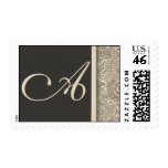 Elegant monogram damask design of cream and gray postage