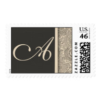 Elegant monogram damask design of cream and gray postage