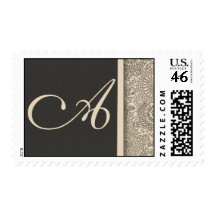 Elegant monogram damask design of cream and gray postage