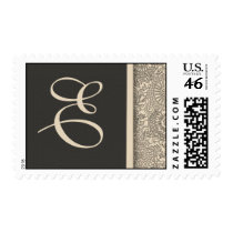 Elegant monogram damask design of pink and gray postage by aslentz Elegant monogram damask design of pink and gray postage