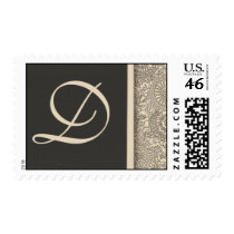 Elegant monogram damask design of pink and gray postage by aslentz Elegant monogram damask design of pink and gray postage