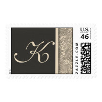 Elegant monogram damask design of pink and gray stamps