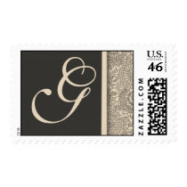 Elegant monogram damask design of pink and gray stamps
