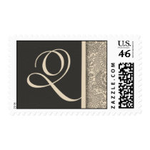 Elegant monogram damask design of pink and gray stamps