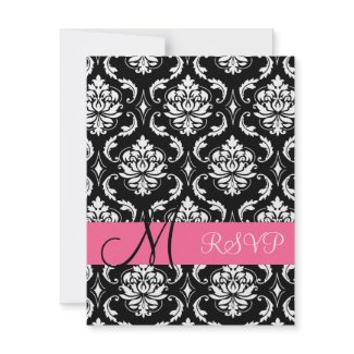 Elegant Monogram Damask Pink RSVP Card invitation