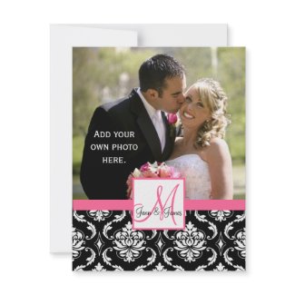 Elegant Monogram Damask Wedding Photo Thank You invitation