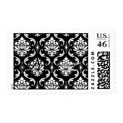 Elegant Monogram Damask Wedding Postage Black
