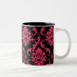 Elegant Monogram Hot Pink Damask Coffee Tea Mug