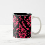 Elegant Monogram Hot Pink Damask Coffee Tea Mug
