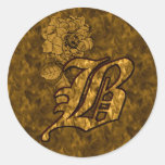 Elegant Monogram Initial B Gold Peony Sticker