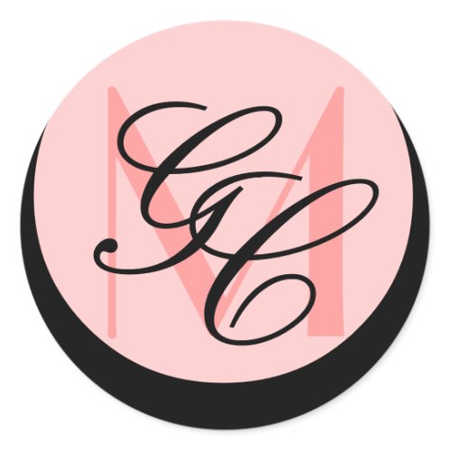  Elegant Monogram Initials Black Pink Wedding Seal sticker 