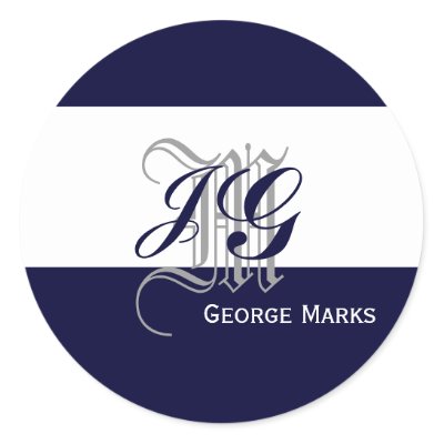 Elegant Monogram Navy White Grey Wedding Seal Sticker