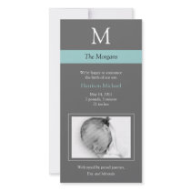 Elegant Monogram New Baby Photo Card - Gray/Blue