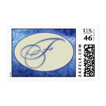Elegant monogram periwinkle blue and cream - F stamps