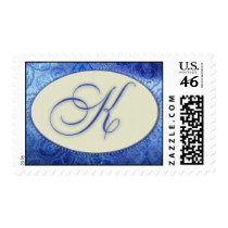 Elegant monogram periwinkle blue and cream -K stamps