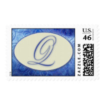 Elegant monogram periwinkle blue and cream -Q stamps