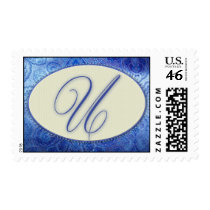 Elegant monogram periwinkle blue and cream -U stamps