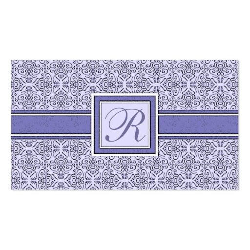 Elegant Monogram R Lilac Purple Pattern Business Card Template (back side)