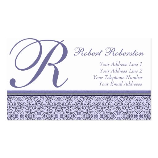 Elegant Monogram R Lilac Purple Pattern Business Card Template (front side)
