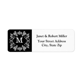 Elegant Monogram Return Address Labels | Black Return Address Label