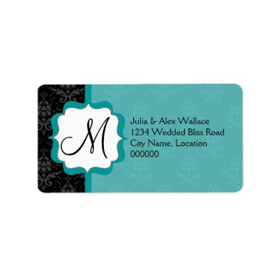 Elegant Monogram Teal Damask Personalized Address Label