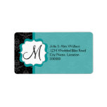 Elegant Monogram Teal Damask Personalized Address Label