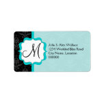 Elegant Monogram Turquoise Damask Custom Address Label