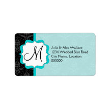 Elegant Monogram Turquoise Damask Custom Address Label
