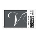 Elegant Monogram V Postage Stamps for Wedding Grey