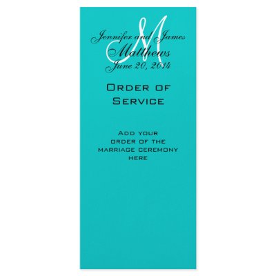 Elegant Monogram Wedding Church Programs Aqua Rack Cards