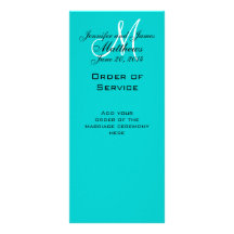 Elegant Monogram Wedding Church Programs Aqua Rack Cards