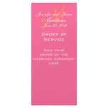 Elegant Monogram Wedding Church Programs Pink Custom Rack Card