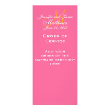 Elegant Monogram Wedding Church Programs Pink Custom Rack Card