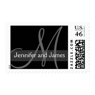 Elegant Monogram Wedding Postage Black Grey stamp