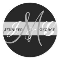 Elegant Monogram White and Black Wedding Sticker