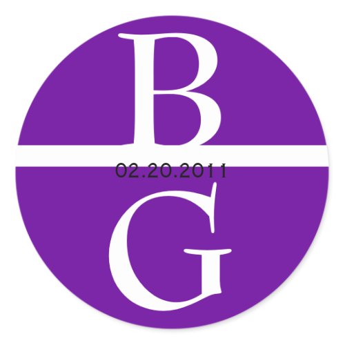  Elegant Monogram White and Purple Wedding Sticker sticker
