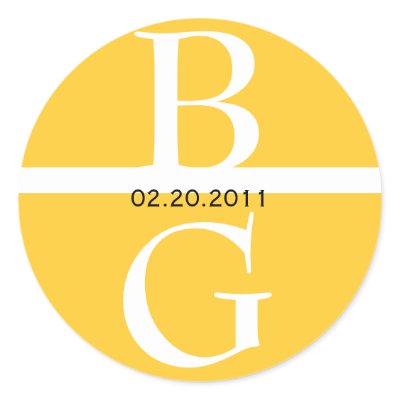 Elegant Monogram White & Yellow Wedding Sticker