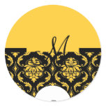 Elegant Monogram Yellow Damask Wedding Sticker