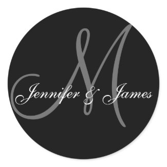 Elegant Monogrammed Black & White Wedding Sticker sticker