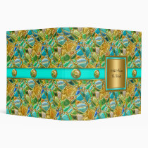 Elegant Mosiac Teal Blue Aqua Gold Button binders
