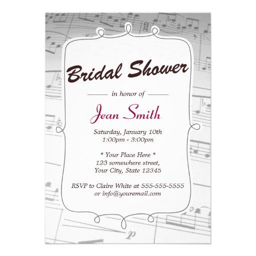 Elegant Music Notes Bridal Shower Invitation (front side)