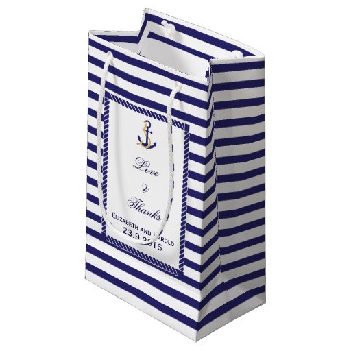 Elegant Nautical Wedding Navy Stripes Small Gift Bag Zazzle