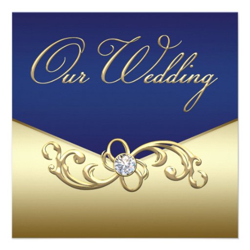 Elegant Navy Blue and Gold Wedding Personalized Announcement
