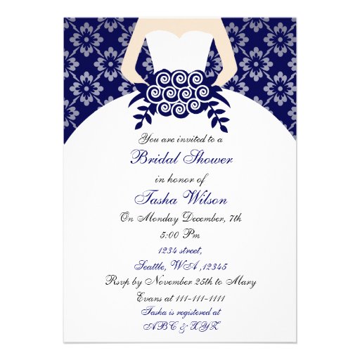 Elegant navy blue Bridal Shower Invitation