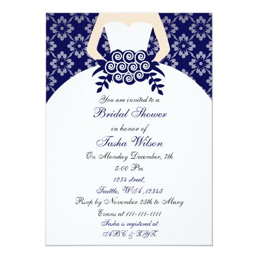 Elegant Navy Blue Bridal Shower Invitation Zazzle