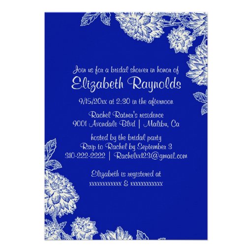 Elegant Navy Blue Bridal Shower Invitations